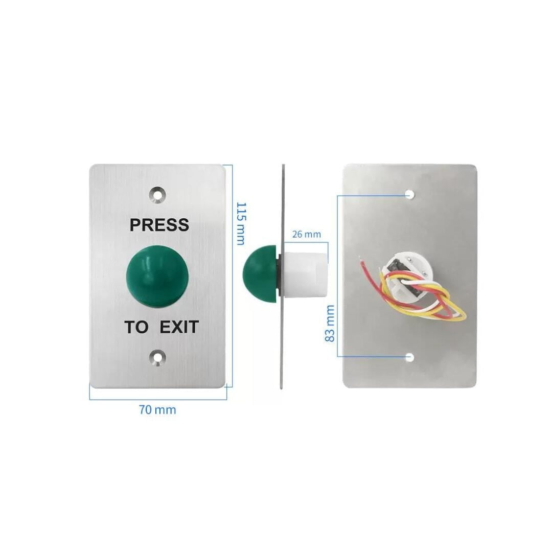 Exit Button, N/O, Large Mushroom, Stainless Steel